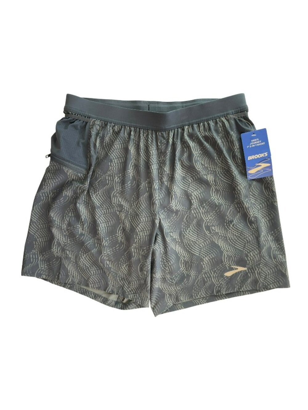 Brooks Journey 7" 2-In-1 Performance Running Shorts Gray Pattern Men's Sz M NWT